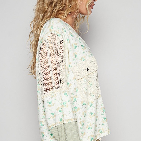 POL Women's Patchwork Blouse - Sage and Cream - Picture 2 of 14